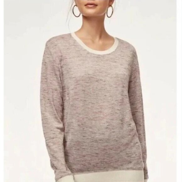 ARITZIA WILFRED Berri Crewneck Sweater in Heather Gray Taupe Marble Pearl Sz L - Picture 1 of 10